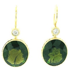 10.12 Carat Total Green Tourmaline and Diamond Dangle Earrings in 18k Gold