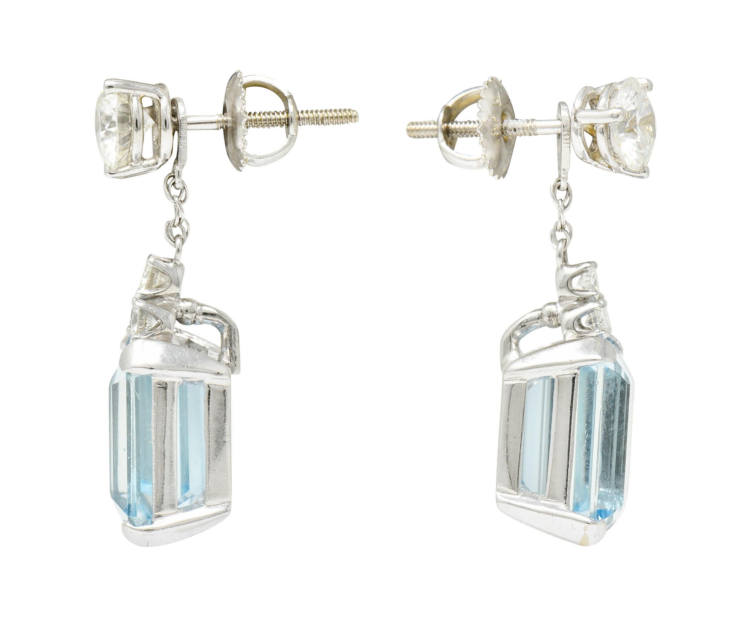 Contemporary 10.12 Carats Aquamarine Diamond 18 Karat White Gold Stud Enhancer Drop Earrings