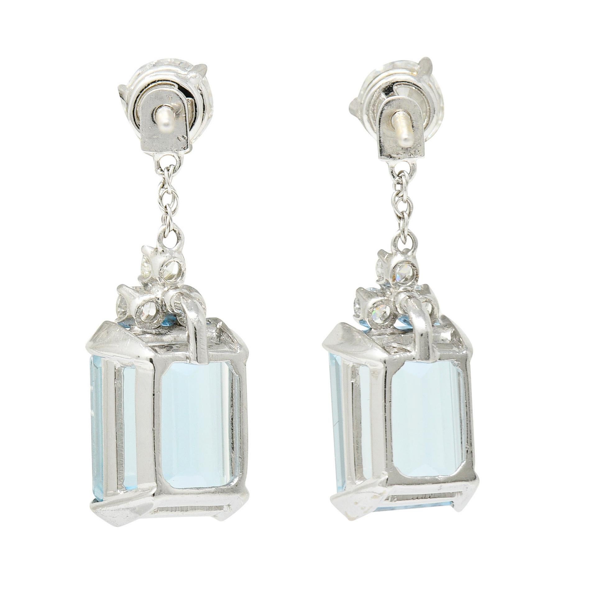 Emerald Cut 10.12 Carats Aquamarine Diamond 18 Karat White Gold Stud Enhancer Drop Earrings
