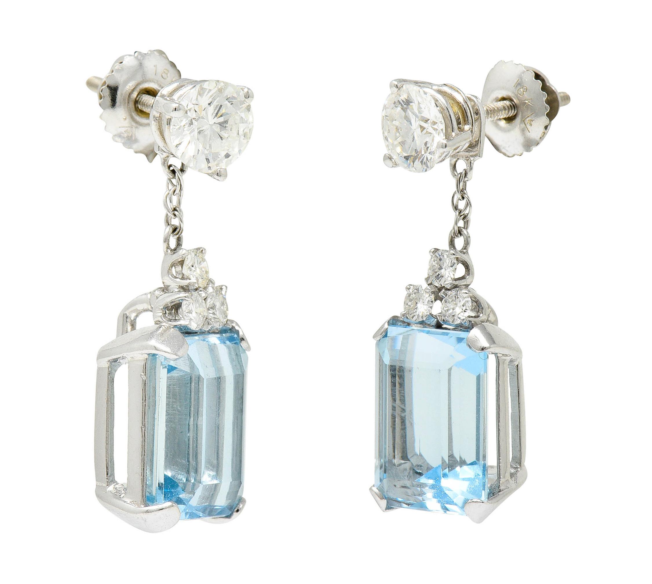 10.12 Carats Aquamarine Diamond 18 Karat White Gold Stud Enhancer Drop Earrings 1