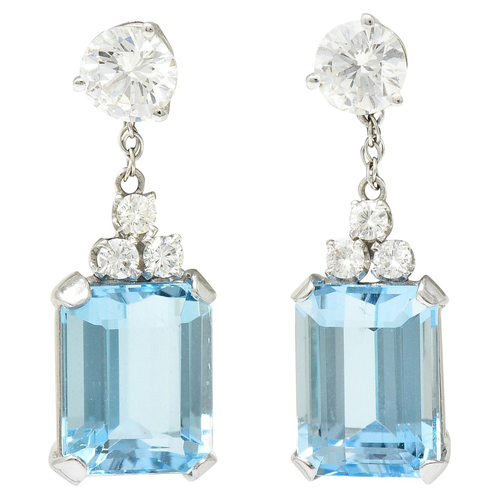 10.12 Carats Aquamarine Diamond 18 Karat White Gold Stud Enhancer Drop Earrings