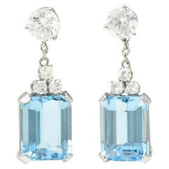 10.12 Carats Aquamarine Diamond 18 Karat White Gold Stud Enhancer Drop Earrings