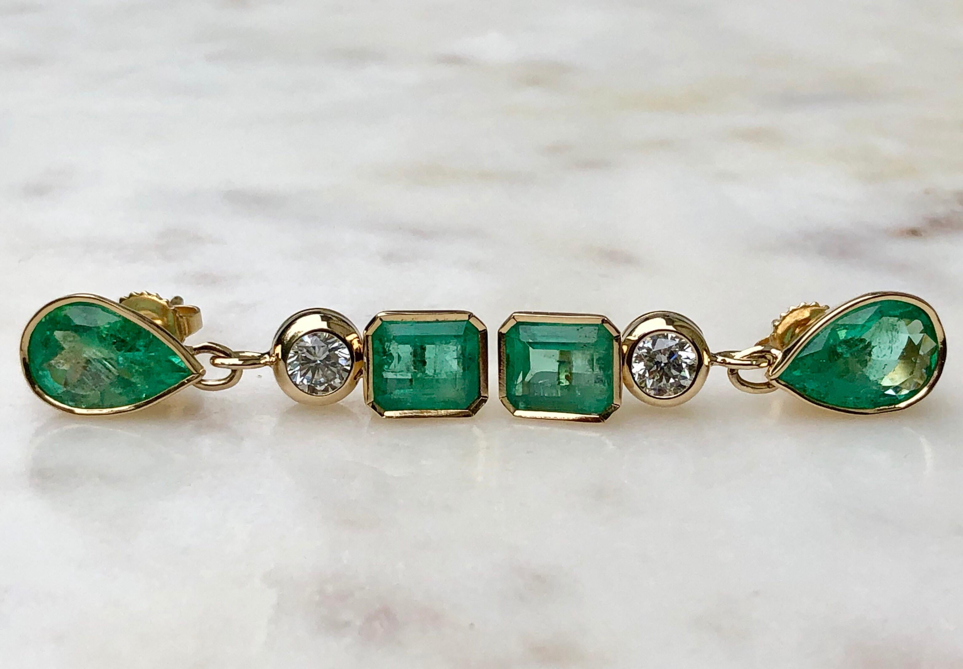 10.12 Carat Natural Colombian Emerald and Diamond Drop Earrings 18 Karat 2