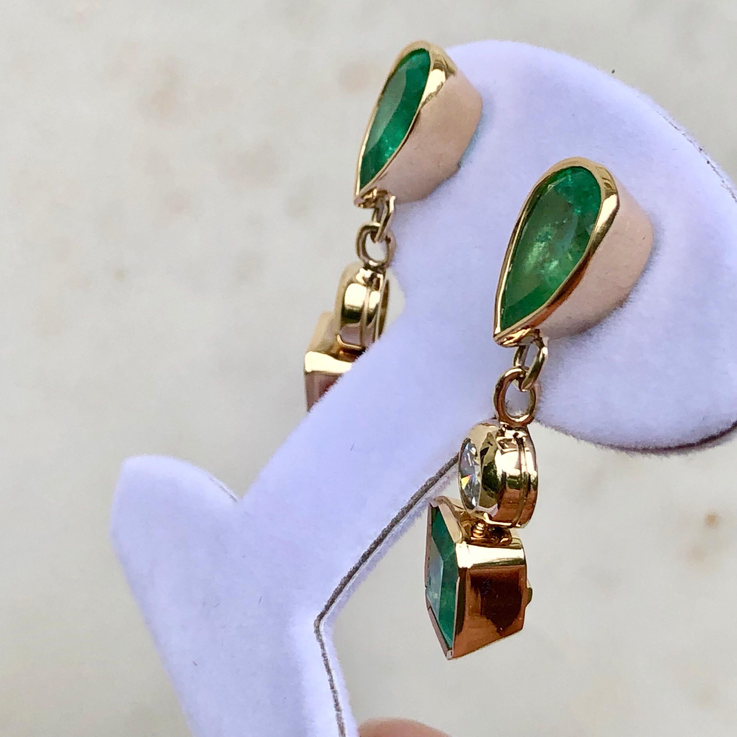10.12 Carat Natural Colombian Emerald and Diamond Drop Earrings 18 Karat 5