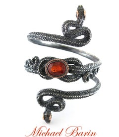 10.12 Ct Spessartine Garnet Adjustable Organic Silver Snake Arm Cuff