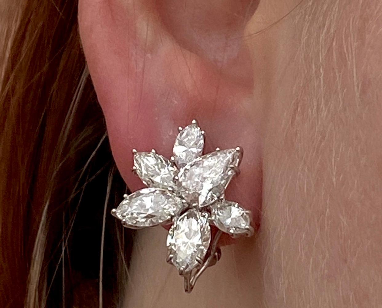 Pear Cut 10.13 Carat Natural Diamond Pear and Marquise Platinum Earrings For Sale