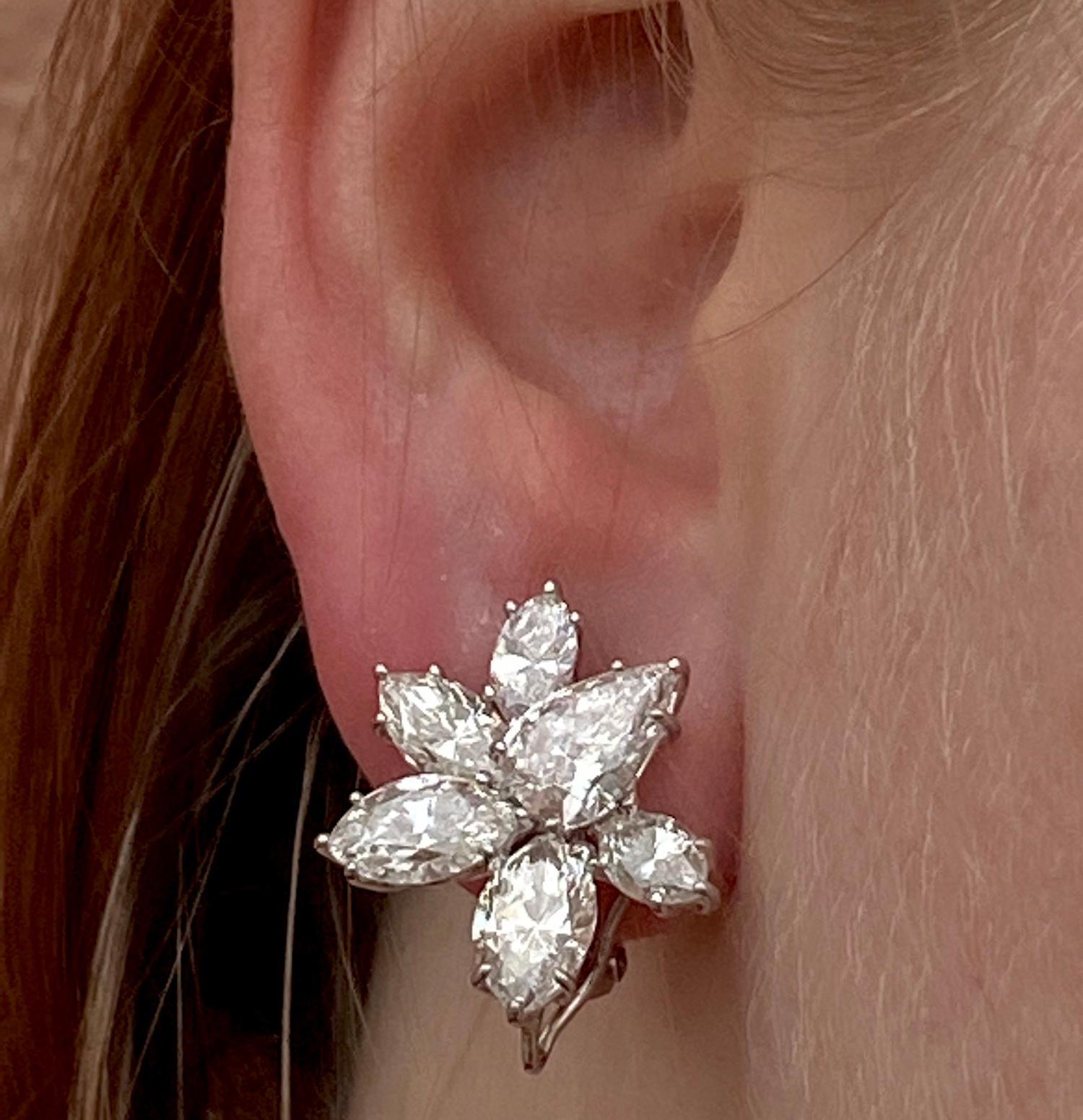 10.13 Carat Natural Diamond Pear and Marquise Platinum Earrings For Sale 1