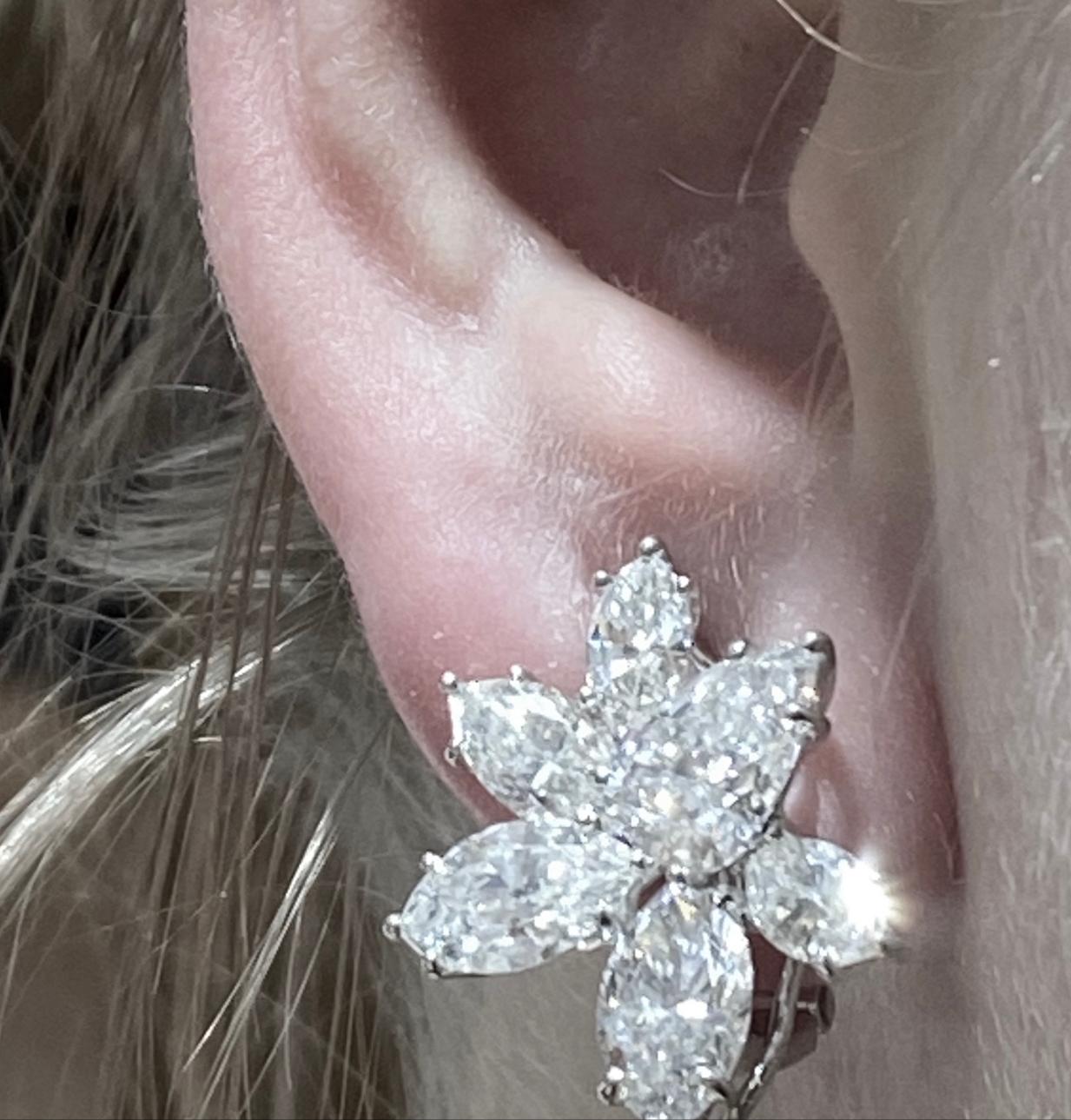 Modern 10.13 Carat Natural Diamond Pear and Marquise Platinum Earrings For Sale