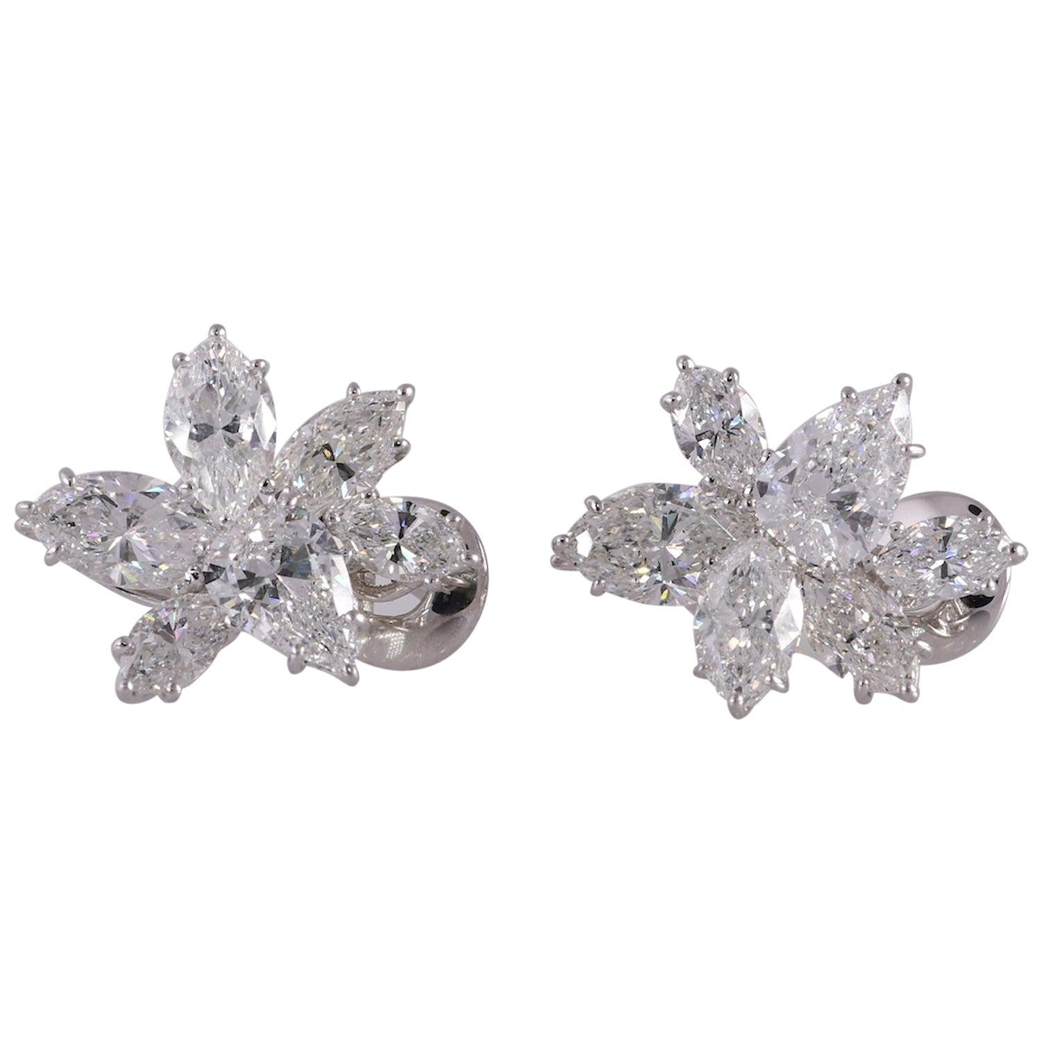 10.13 Carat Natural Diamond Pear and Marquise Platinum Earrings For Sale