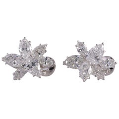 Retro 10.13 Carat Natural Diamond Pear and Marquise Platinum Earrings