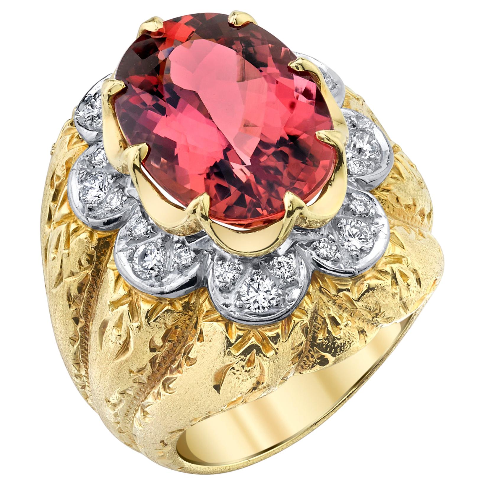 GIA Certified 10.13 Carat Imperial Topaz and Diamond Cocktail Ring in 18k Gold For Sale