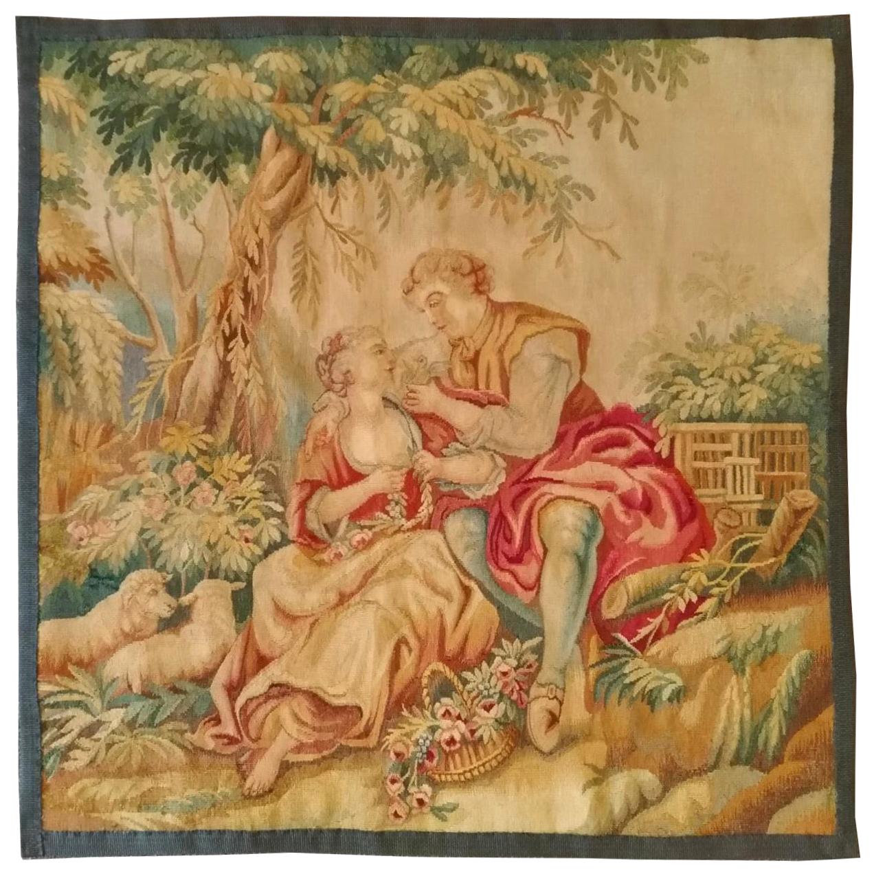 1013 - Luxueuse tapisserie d'Aubusson du 20e siècle au design romantique et raffiné en vente