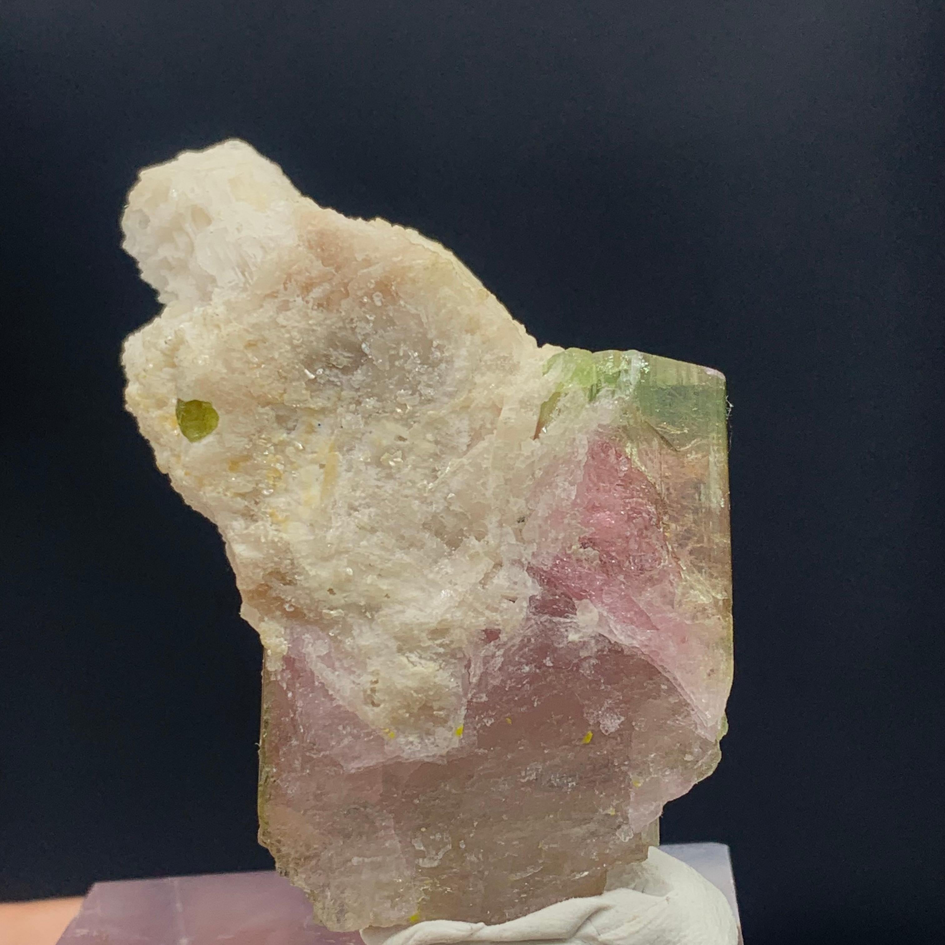 101.35 Carat Beautiful Bi Color Tourmaline with Albite from Afghanistan For Sale 5