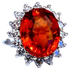 Bague de 14 carats avec saphir orange naturel certifié GIA de 10,13 carats et diamants