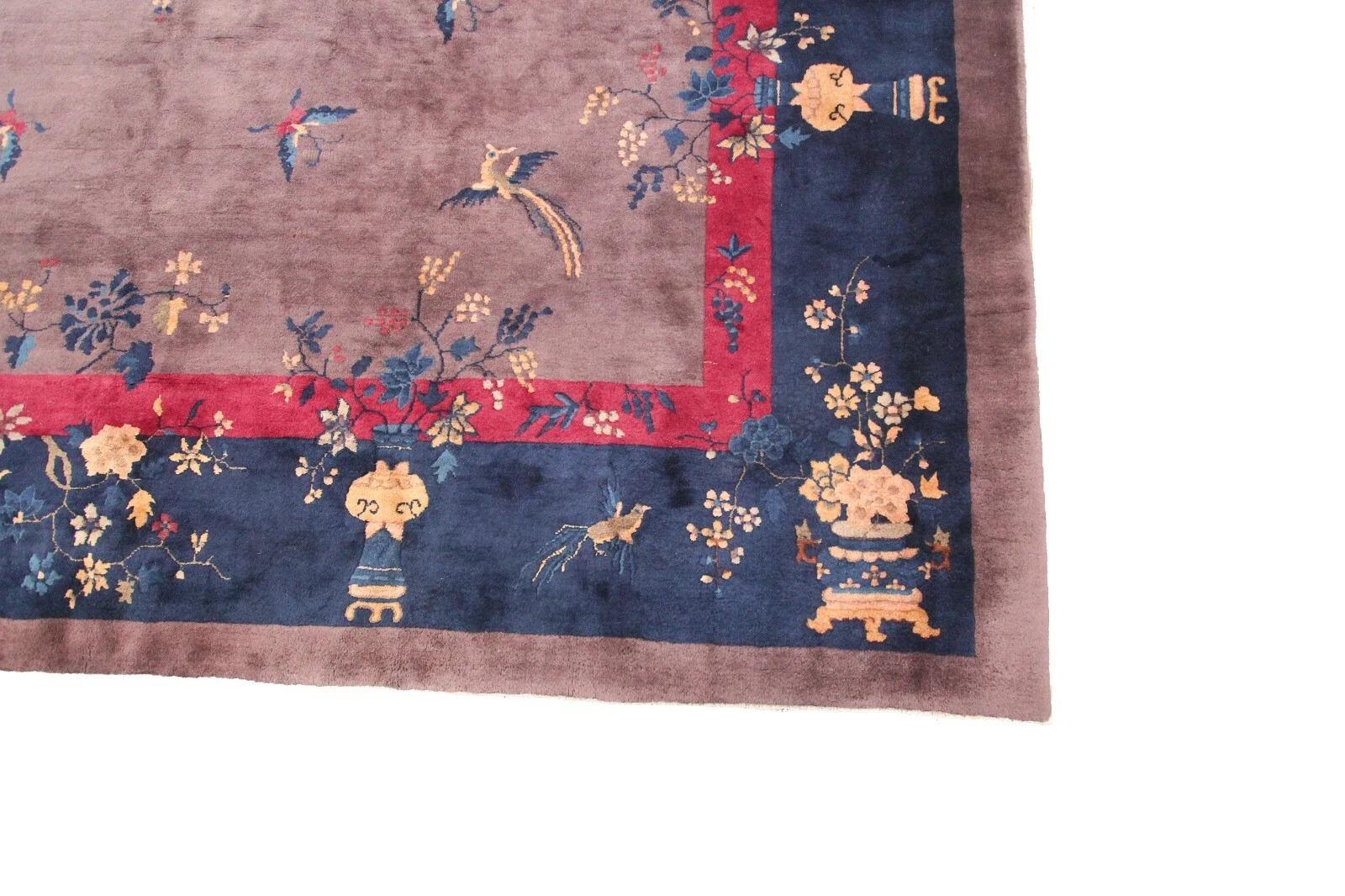 10×14 Antico tappeto cinese Walter Nichols Rugs 305cm × 437cm Uccelli Art Deco c.1920 in vendita 3