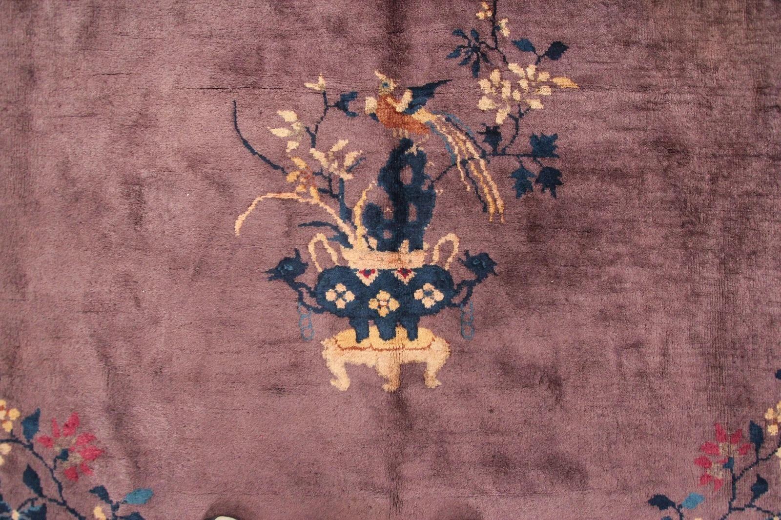 Annodato a mano 10×14 Antico tappeto cinese Walter Nichols Rugs 305cm × 437cm Uccelli Art Deco c.1920 in vendita