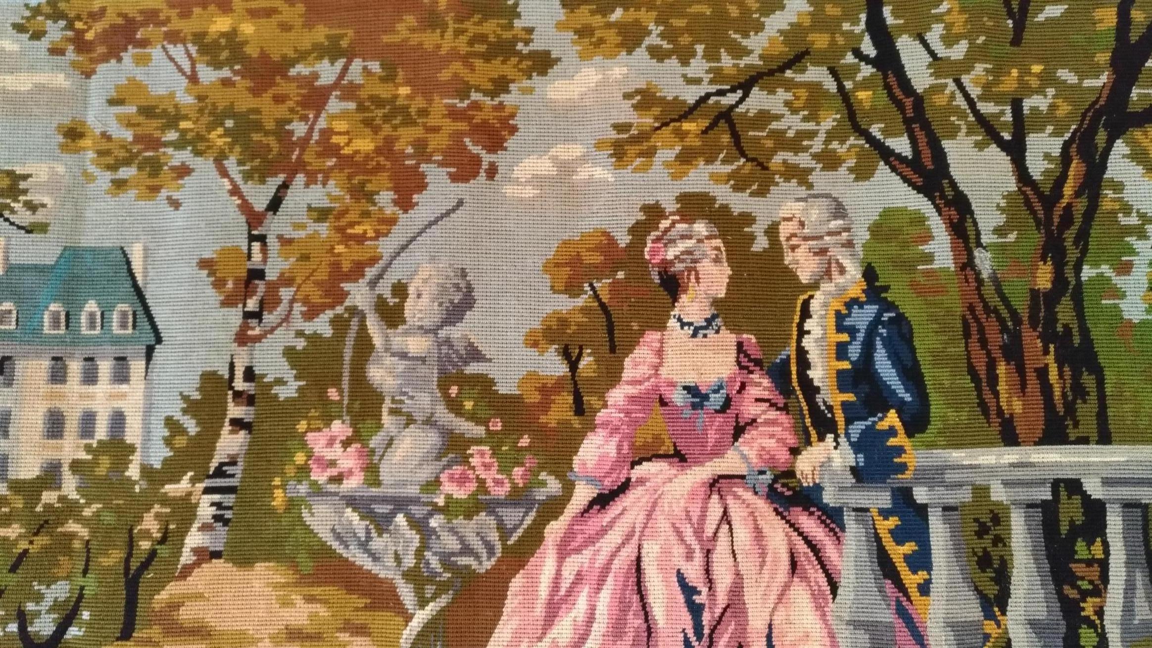 Wool 1014 - Beautiful French Antique Needlepoint Tapestry For Sale