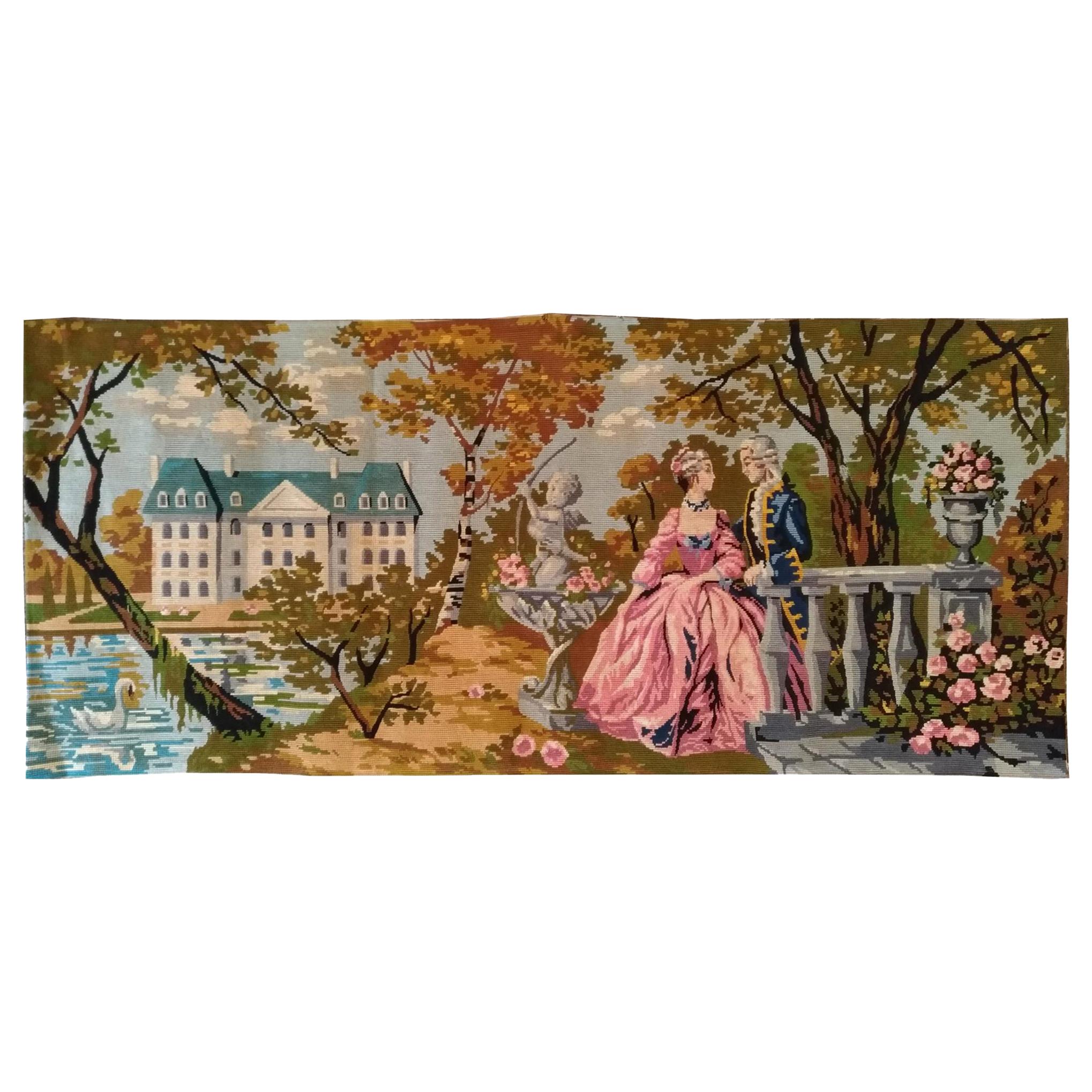 1014 - Beautiful French Antique Needlepoint Tapestry For Sale
