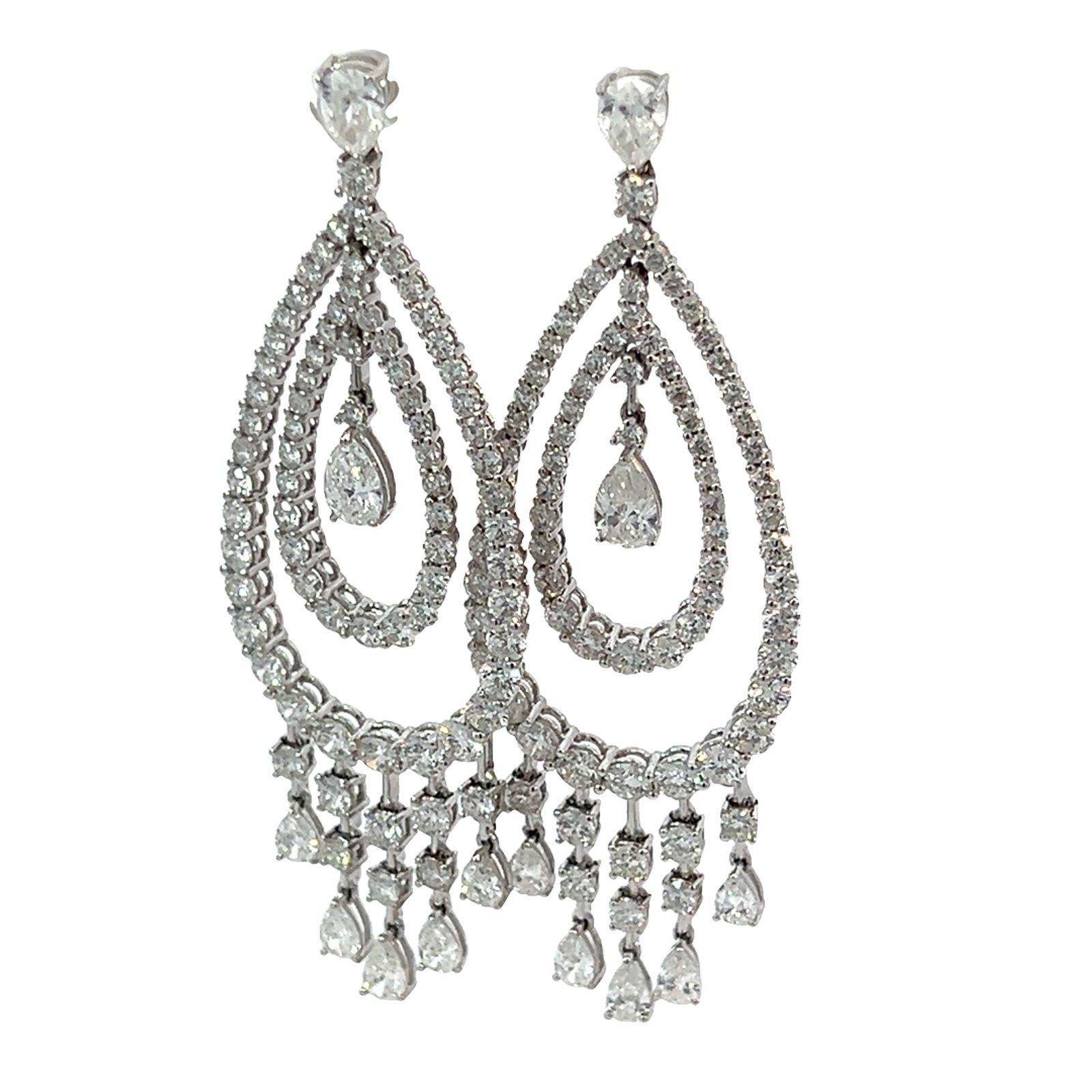 Pear Cut  10.14 Carat Diamond Dangle Chandelier Earrings For Sale
