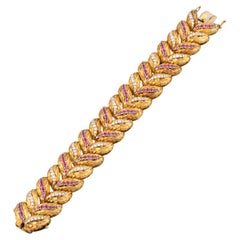 101.4 Grams Gold Diamonds and Rubies Vintage Bracelet