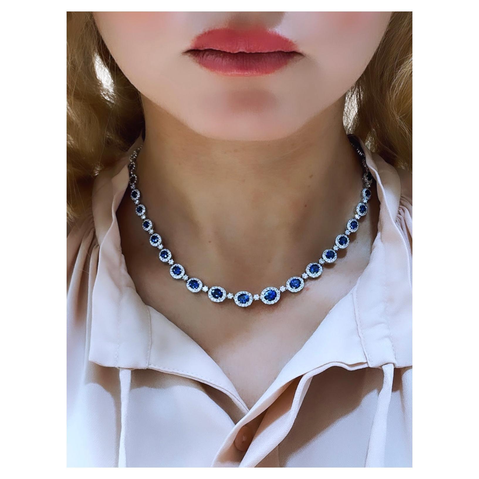 10.14carat Royal Blue Sapphire Diamond Statement Necklace For Sale