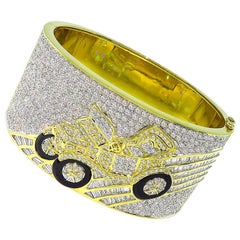 Bracelet jonc de voiture vintage en or, onyx et diamants de 10,15 carats