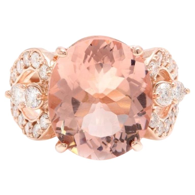 10.15 Carat Exquisite Natural Morganite and Diamond 14K Solid Rose Gold Ring For Sale
