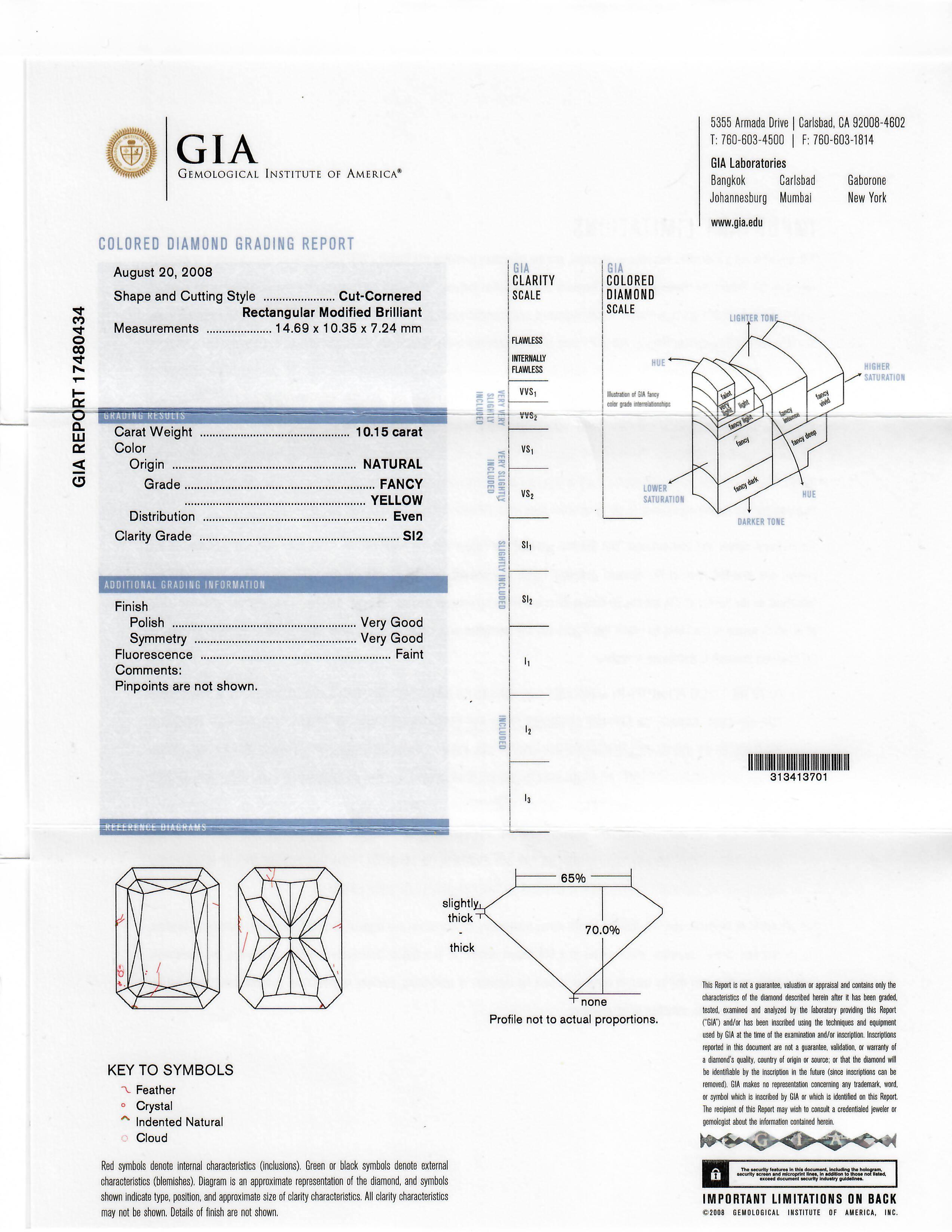 Women's 10.15 Carat Fancy Yellow Radiant Cut Diamond Ring, GIA