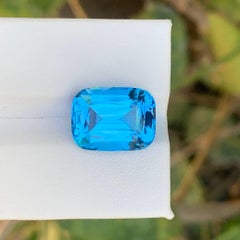 10.15 Carat Natural Loose Neon Blue Color Topaz Cushion Cut African Gemstone