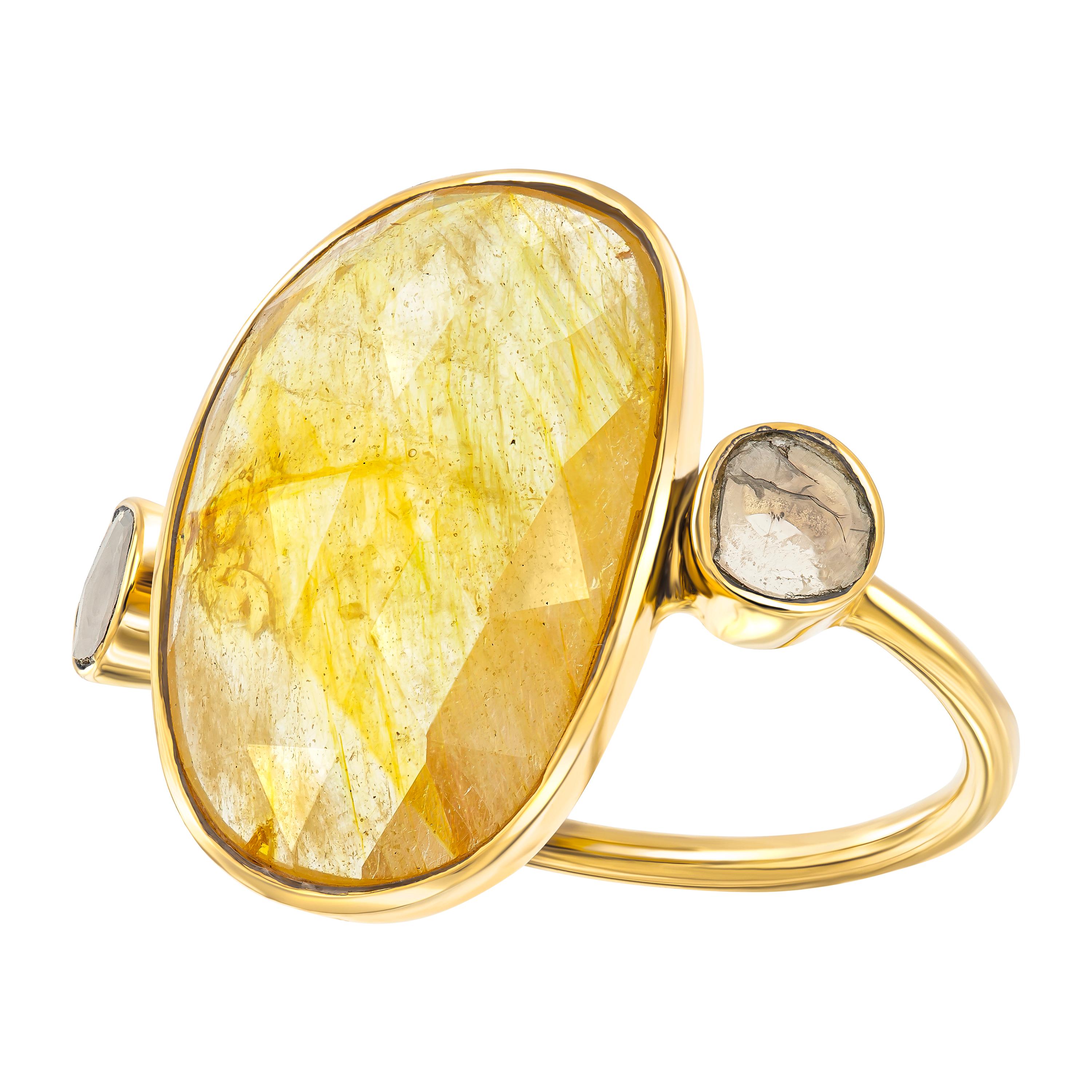 10.15 Carat Rose Cut Sapphire Diamond 18 Karat Yellow Gold Artisan Ring 