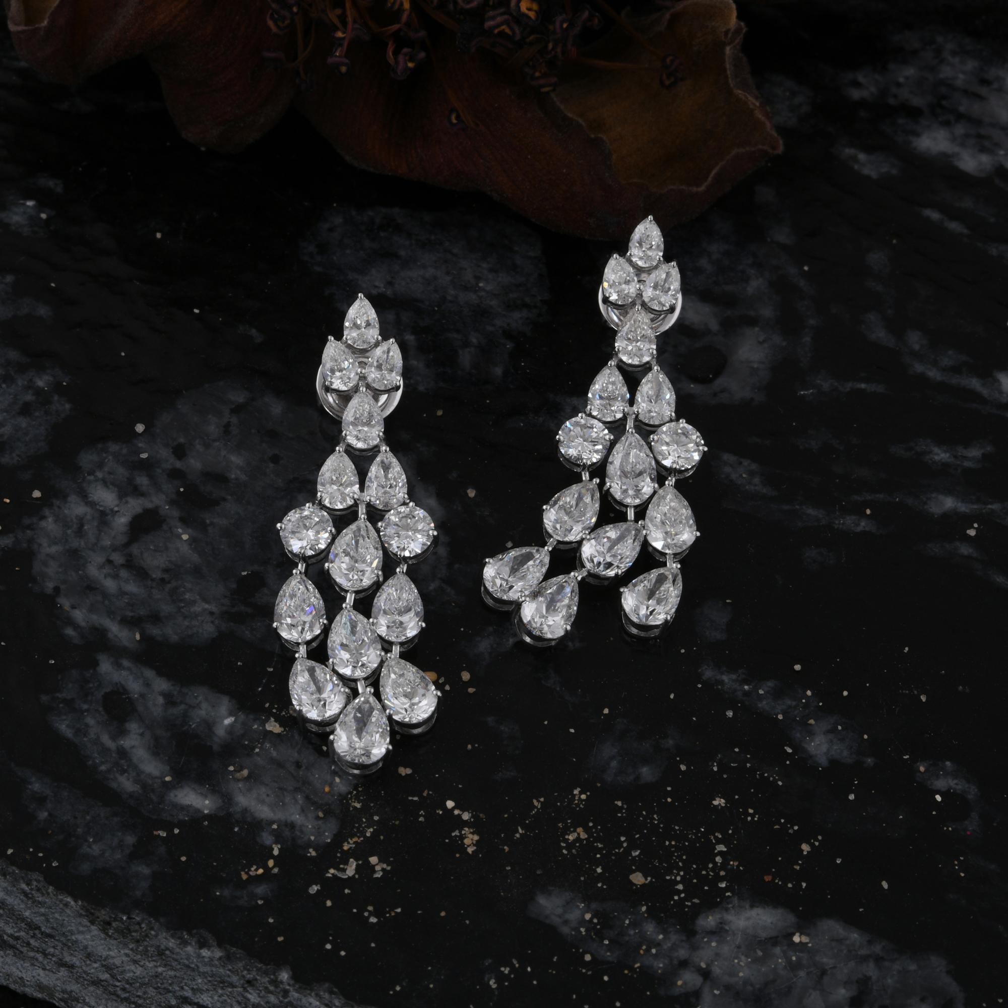 Modern 10.15 Carat SI/H Pear Round Diamond Chandelier Earrings 14 Karat White Gold For Sale