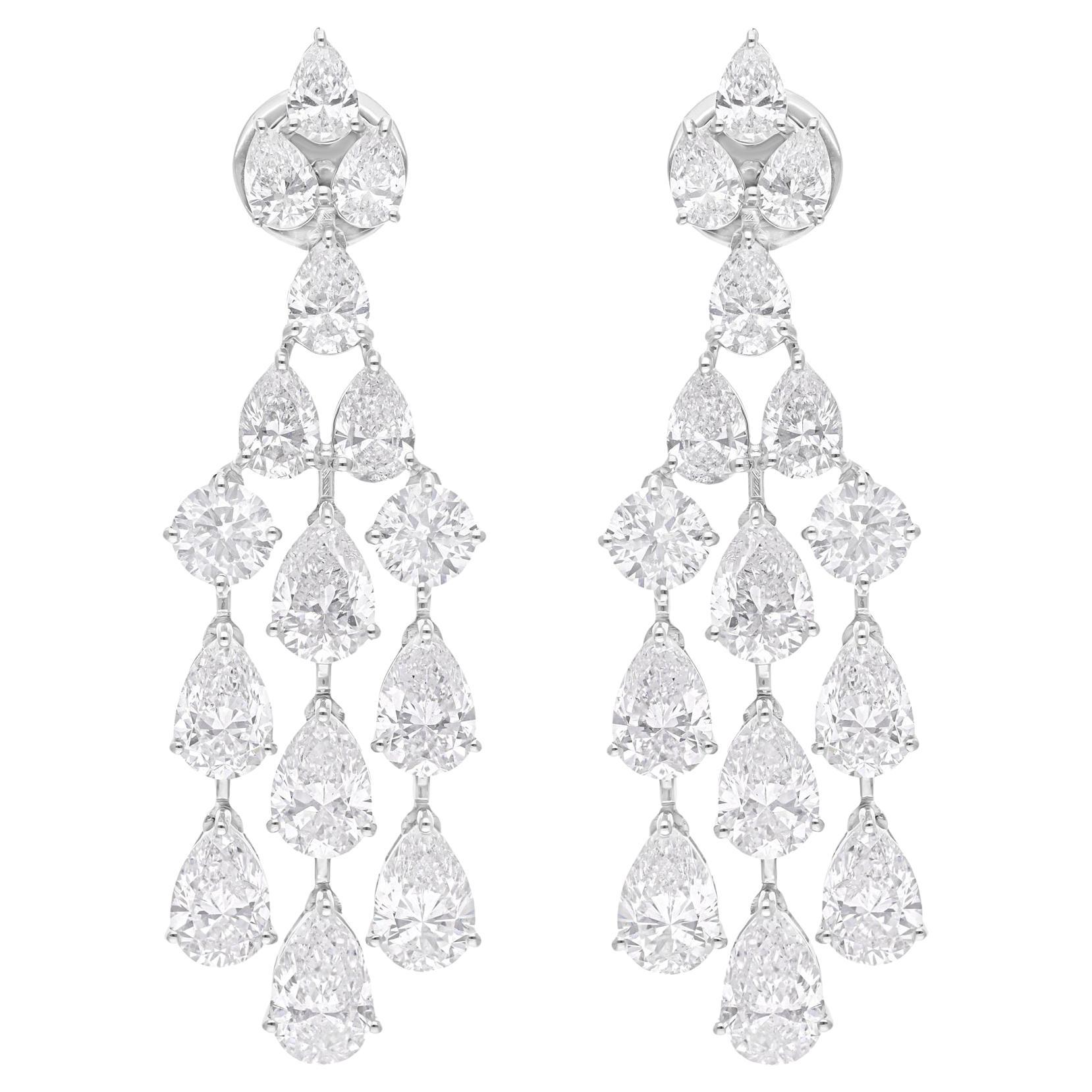 10.15 Carat SI/H Pear Round Diamond Chandelier Earrings 14 Karat White Gold