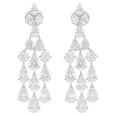 10.15 Carat SI/H Pear Round Diamond Chandelier Earrings 14 Karat White Gold
