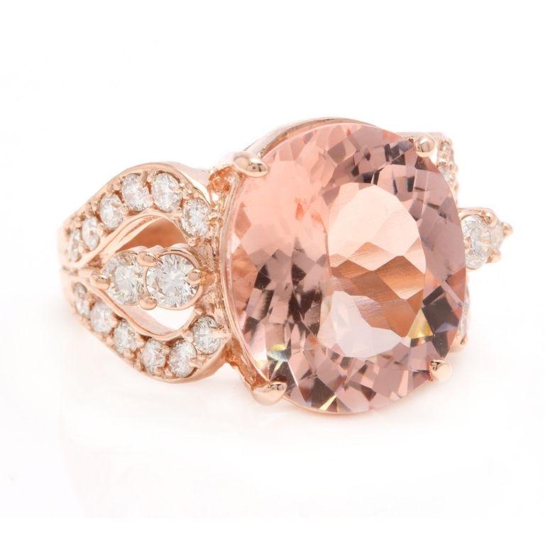 10.15 Carats Exquisite Natural Morganite and Diamond 14K Solid Rose Gold Ring

Total Natural Oval Shaped Morganite Weights: Approx. 9.00 Carats

Morganite Measures: Approx. 14.00 x 12.00mm

Natural Round Diamonds Weight: Approx. 1.15 Carats (color