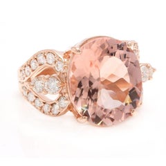 10.15 Carat Exquisite Natural Morganite and Diamond 14K Solid Rose Gold Ring