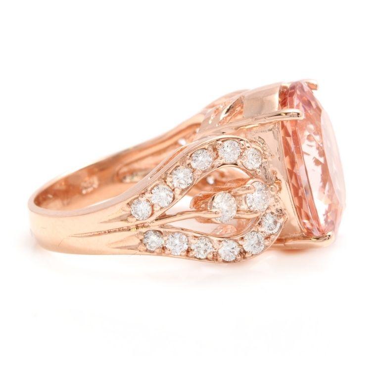 Rose Cut 10.15 Carat Exquisite Natural Morganite and Diamond 14K Solid Rose Gold Ring For Sale