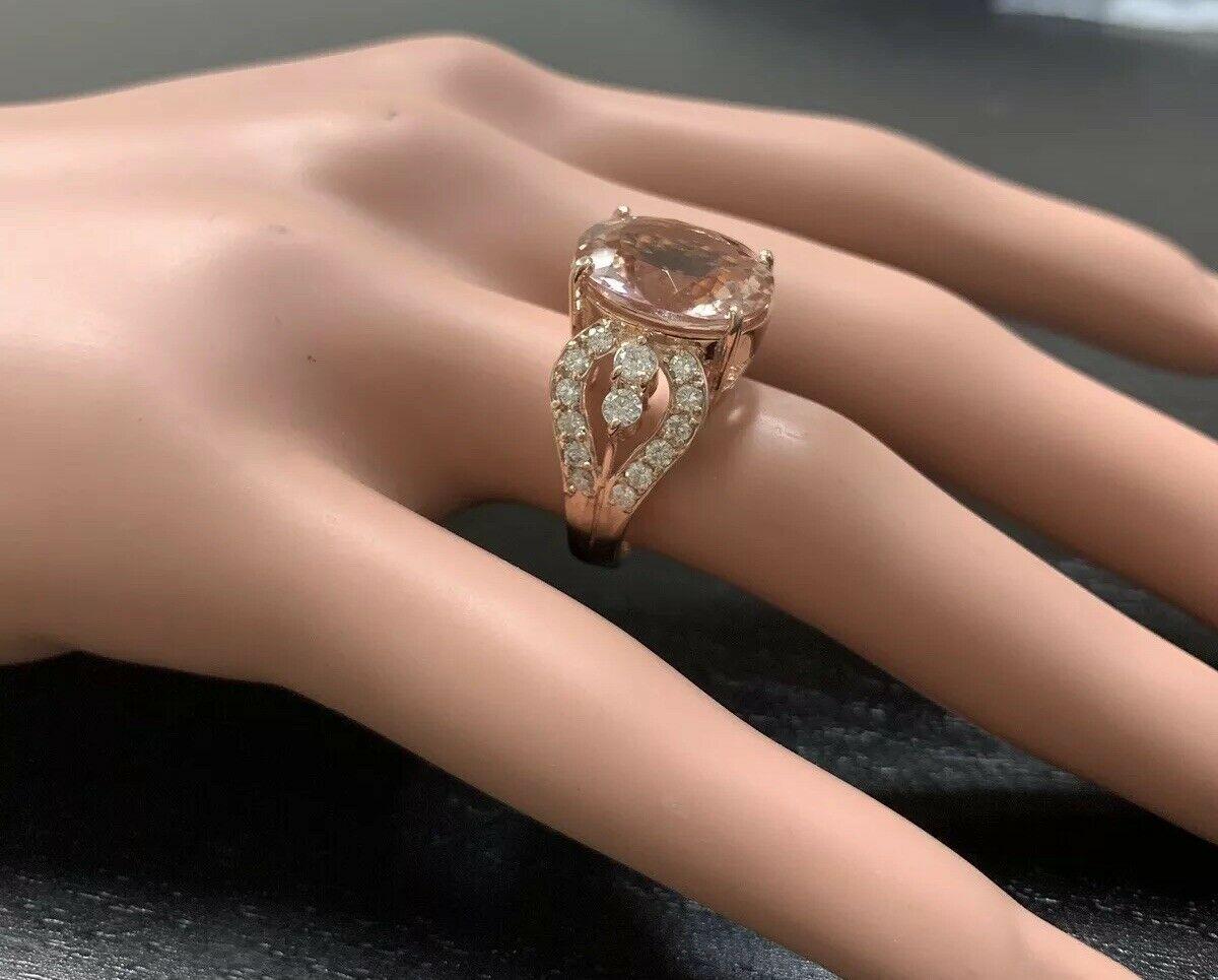 10.15 Carat Exquisite Natural Morganite and Diamond 14K Solid Rose Gold Ring For Sale 1
