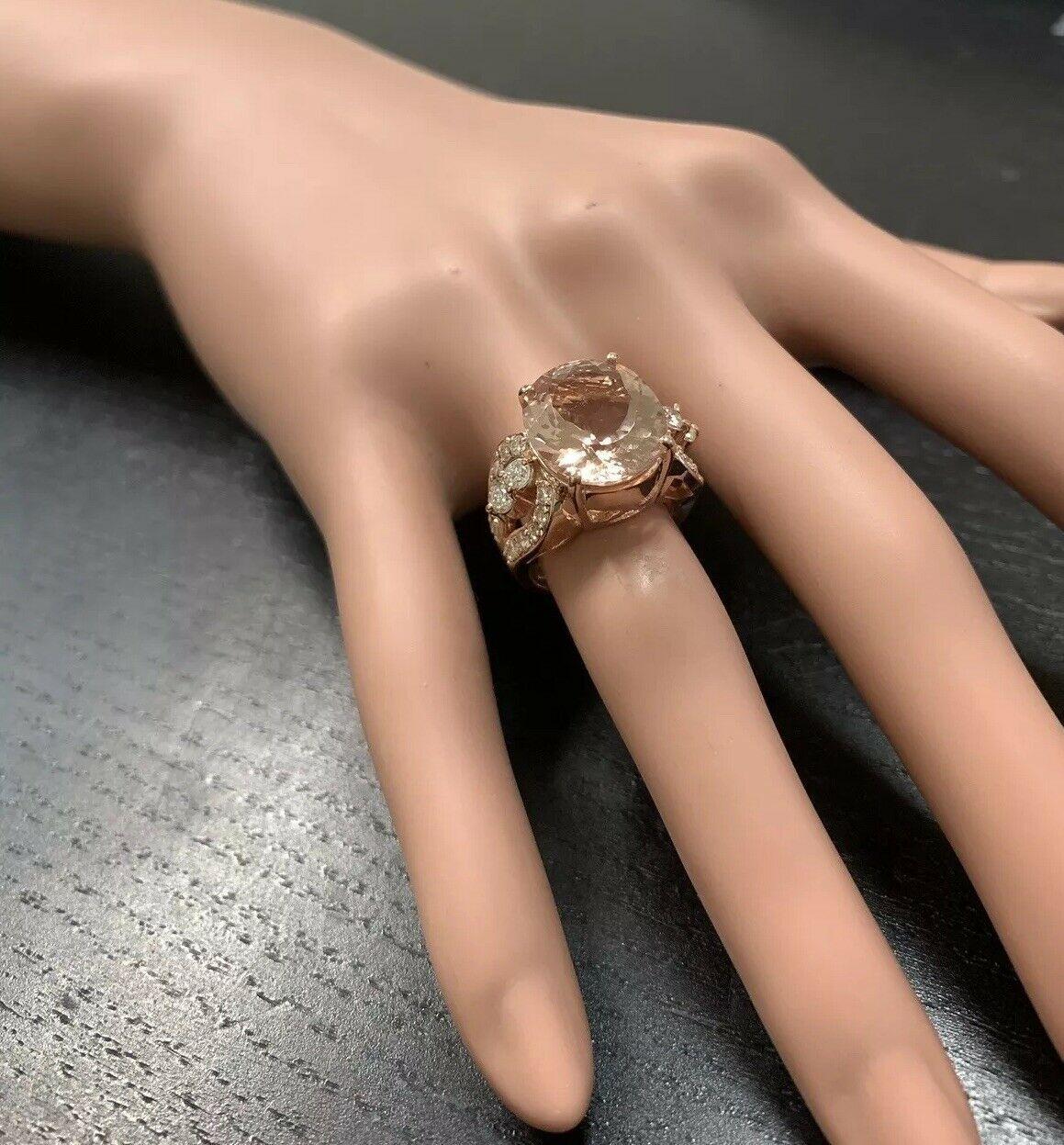 10.15 Carat Exquisite Natural Morganite and Diamond 14K Solid Rose Gold Ring For Sale 2