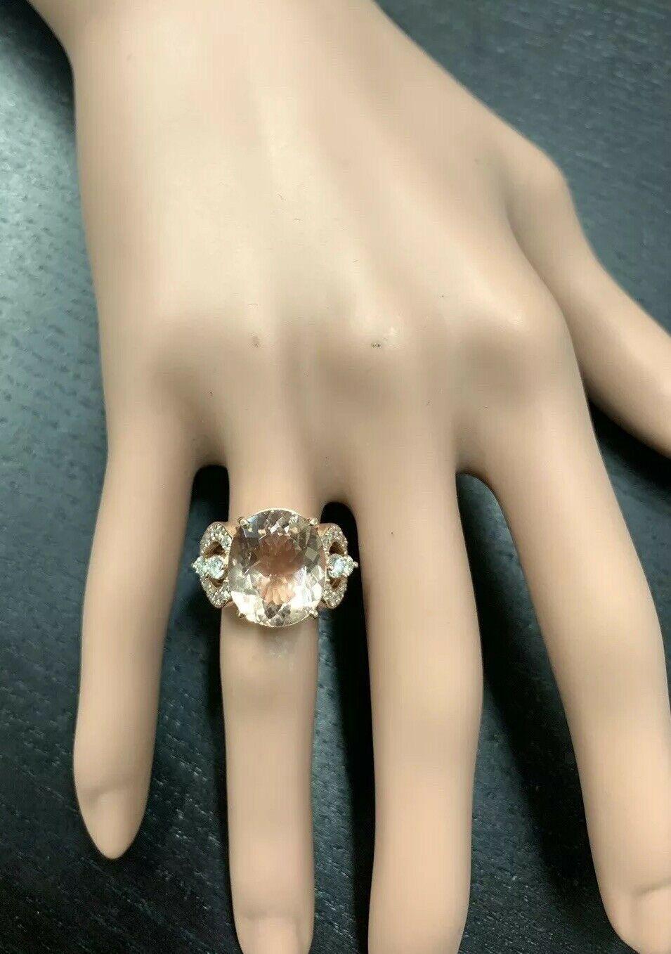 10.15 Carat Exquisite Natural Morganite and Diamond 14K Solid Rose Gold Ring For Sale 3