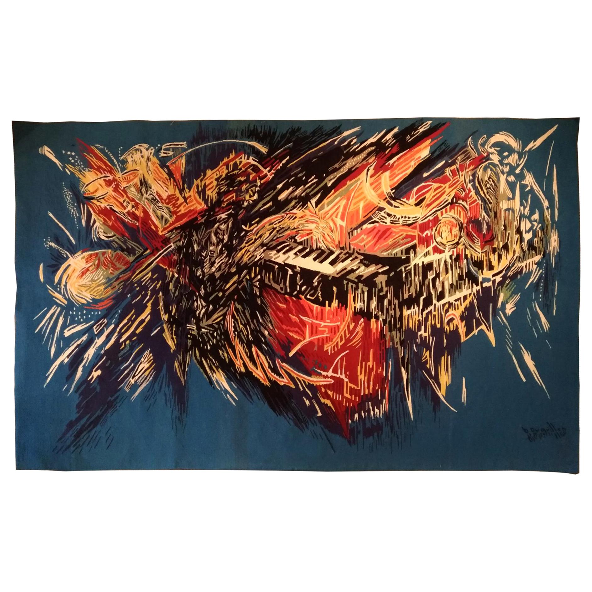 1015 - Modern 20th Century Tapestry 'Bouguillion', Jazz For Sale