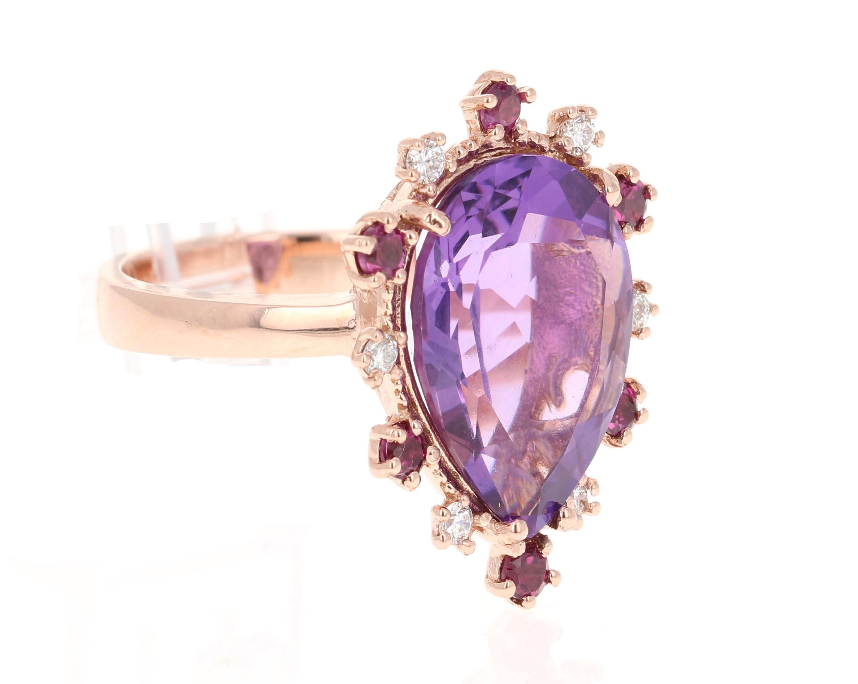 Contemporary 10.16 Carat Amethyst Garnet Diamond Rose Gold Cocktail Ring For Sale