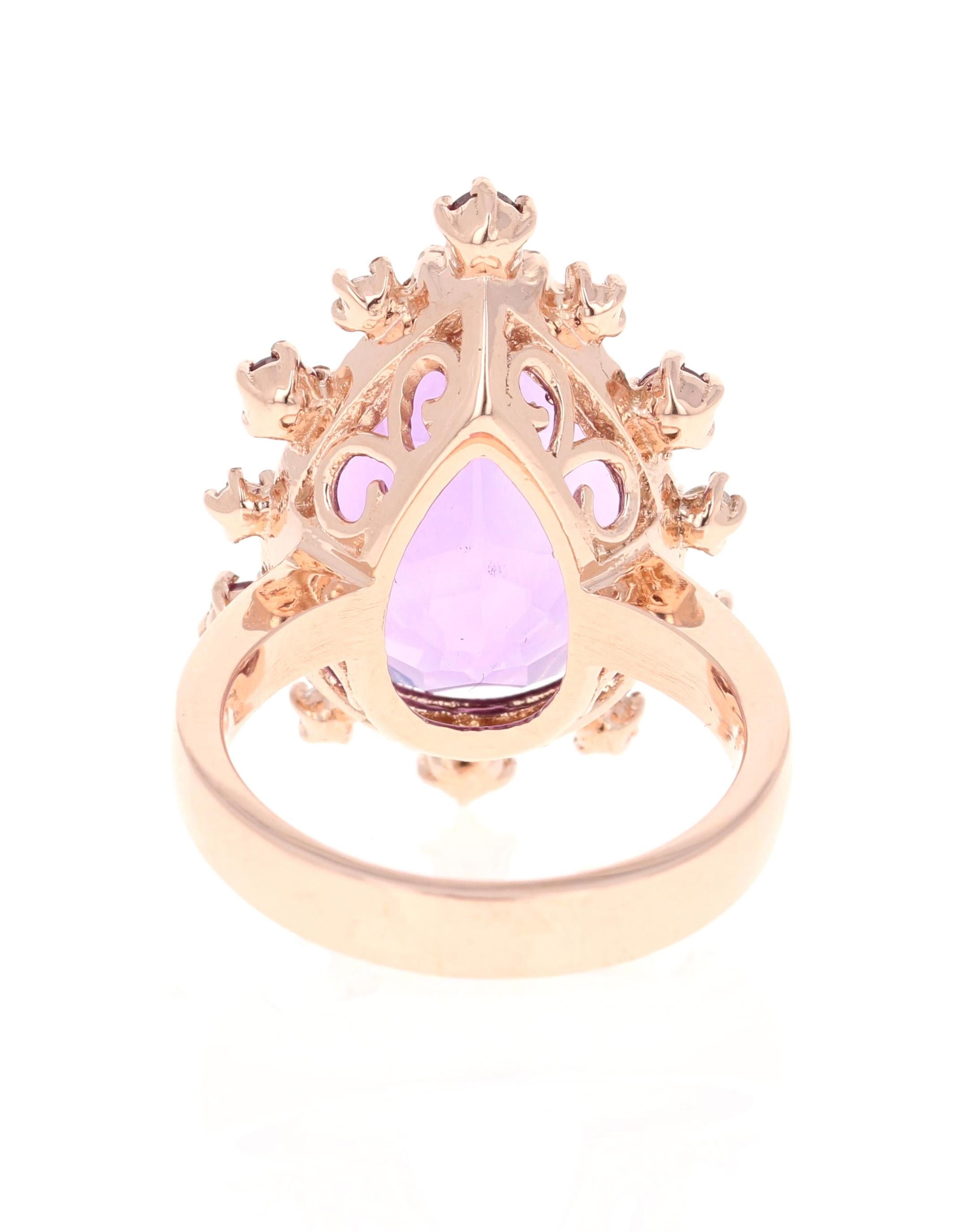 10.16 Carat Amethyst Garnet Diamond Rose Gold Cocktail Ring In New Condition For Sale In Los Angeles, CA