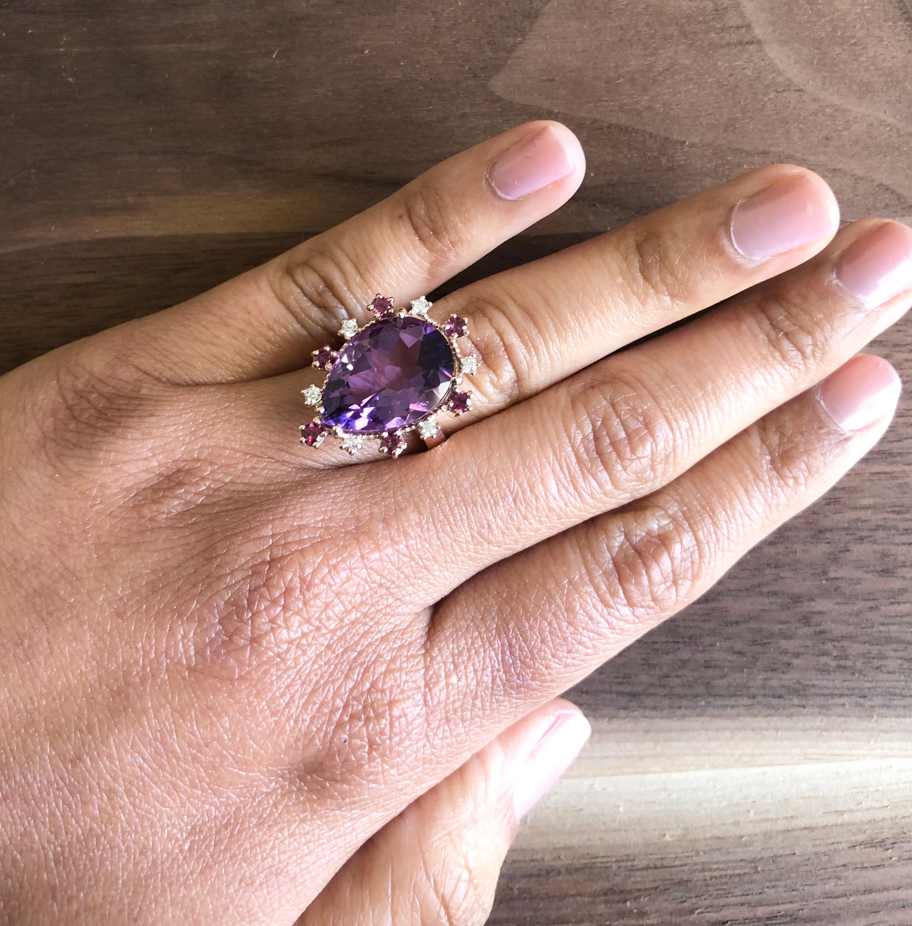Women's 10.16 Carat Amethyst Garnet Diamond Rose Gold Cocktail Ring For Sale
