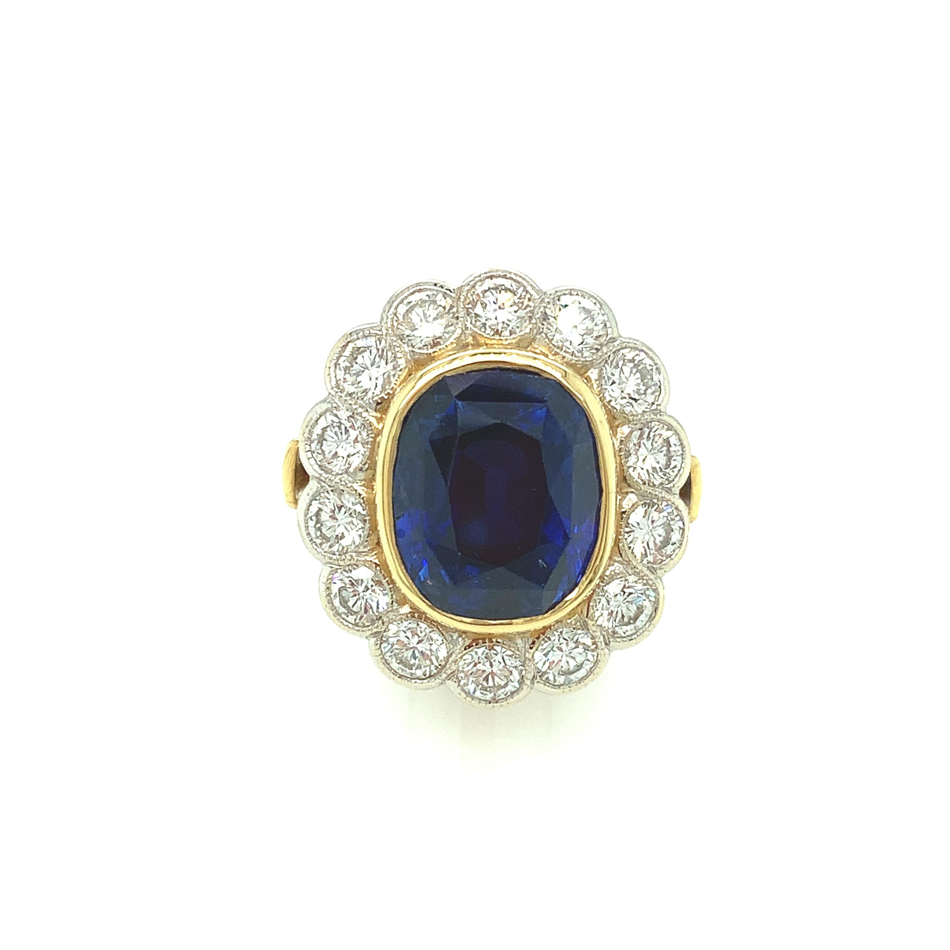 Artisan GIA Certified 10.16 Carat Ceylon Blue Sapphire and Diamond Cocktail Ring For Sale