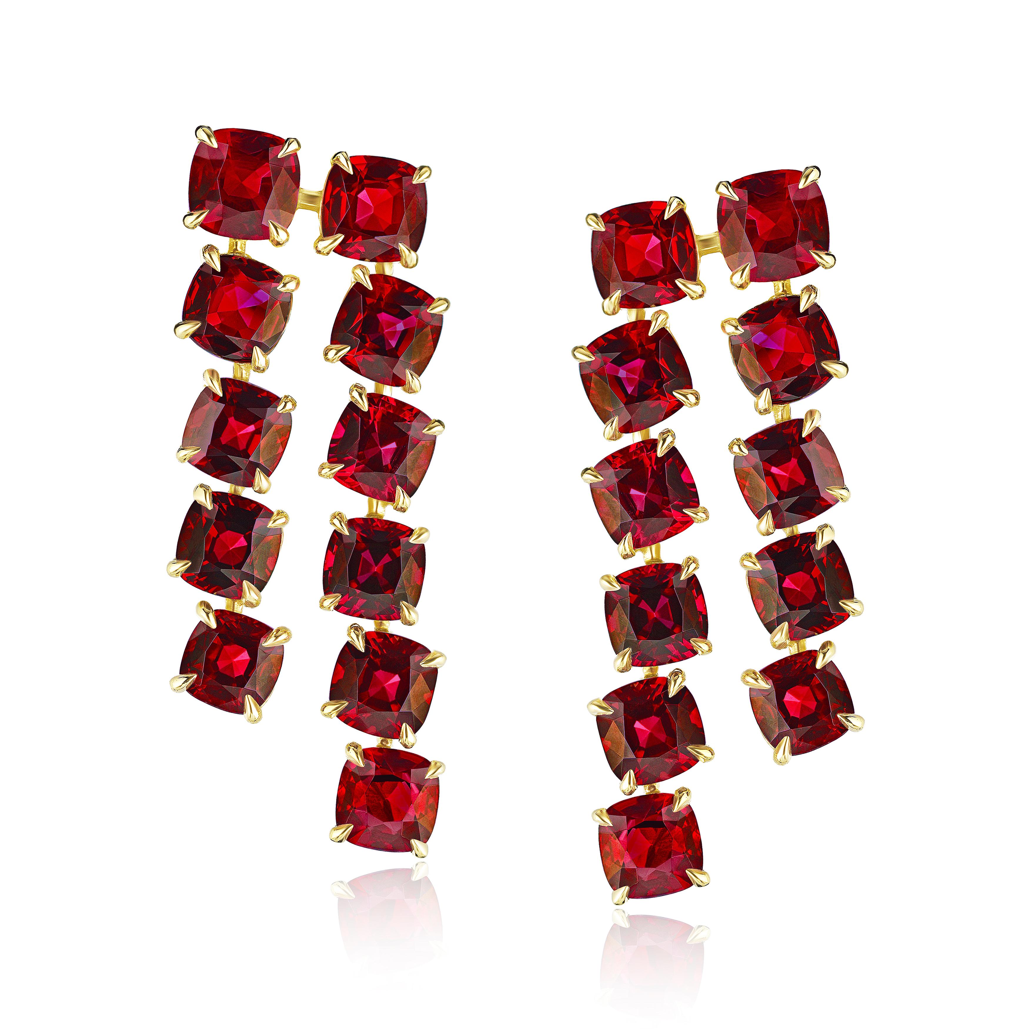 Contemporary 10.16 Carat Cushion Ruby Drop Earrings For Sale