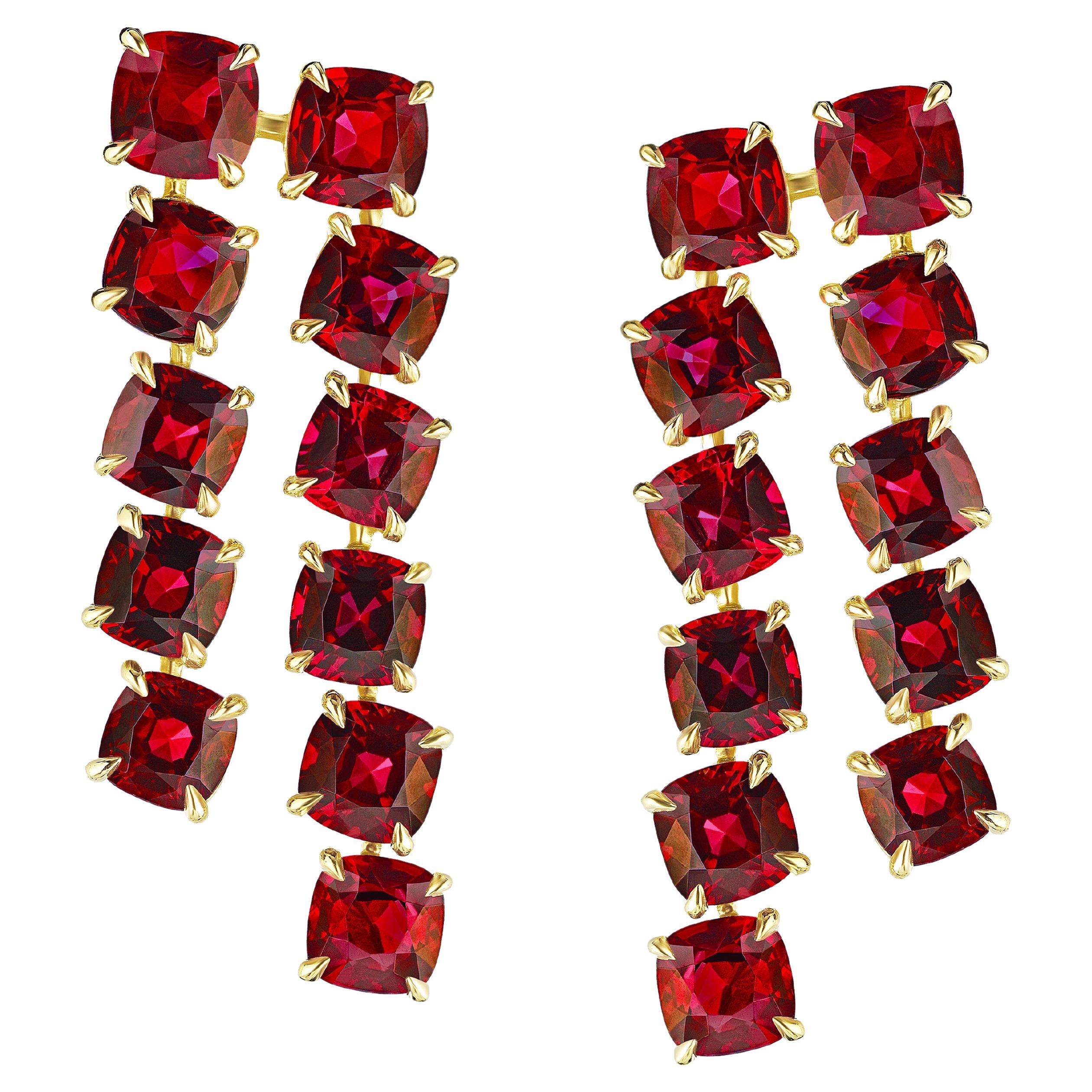 10.16 Carat Cushion Ruby Drop Earrings For Sale