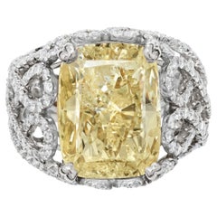 10.16 Carat Cushion Statement Fancy Yellow Rare -Color Splendour  Diamond Ring