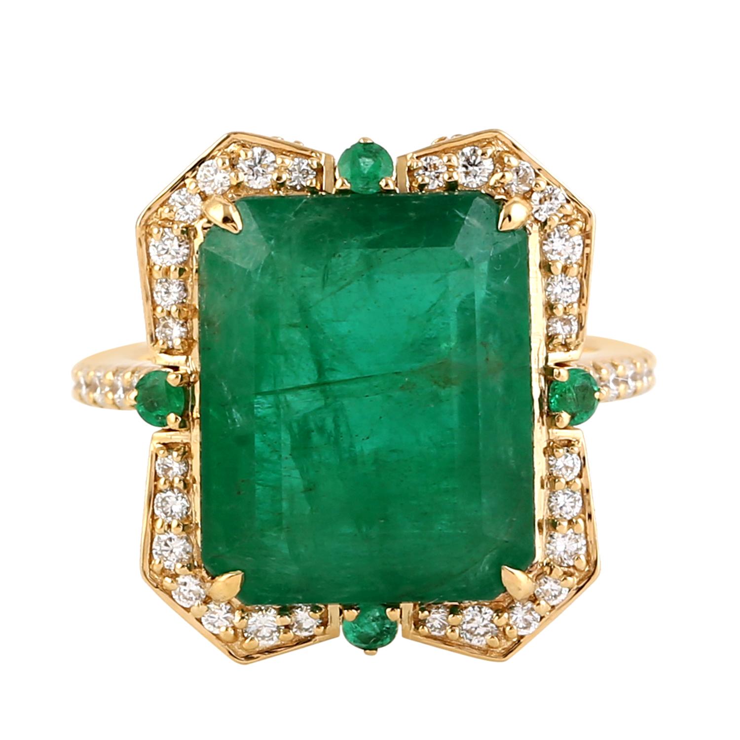 10,16 Karat Smaragd-Diamant-Ring aus 14 Karat Gold (Smaragdschliff) im Angebot