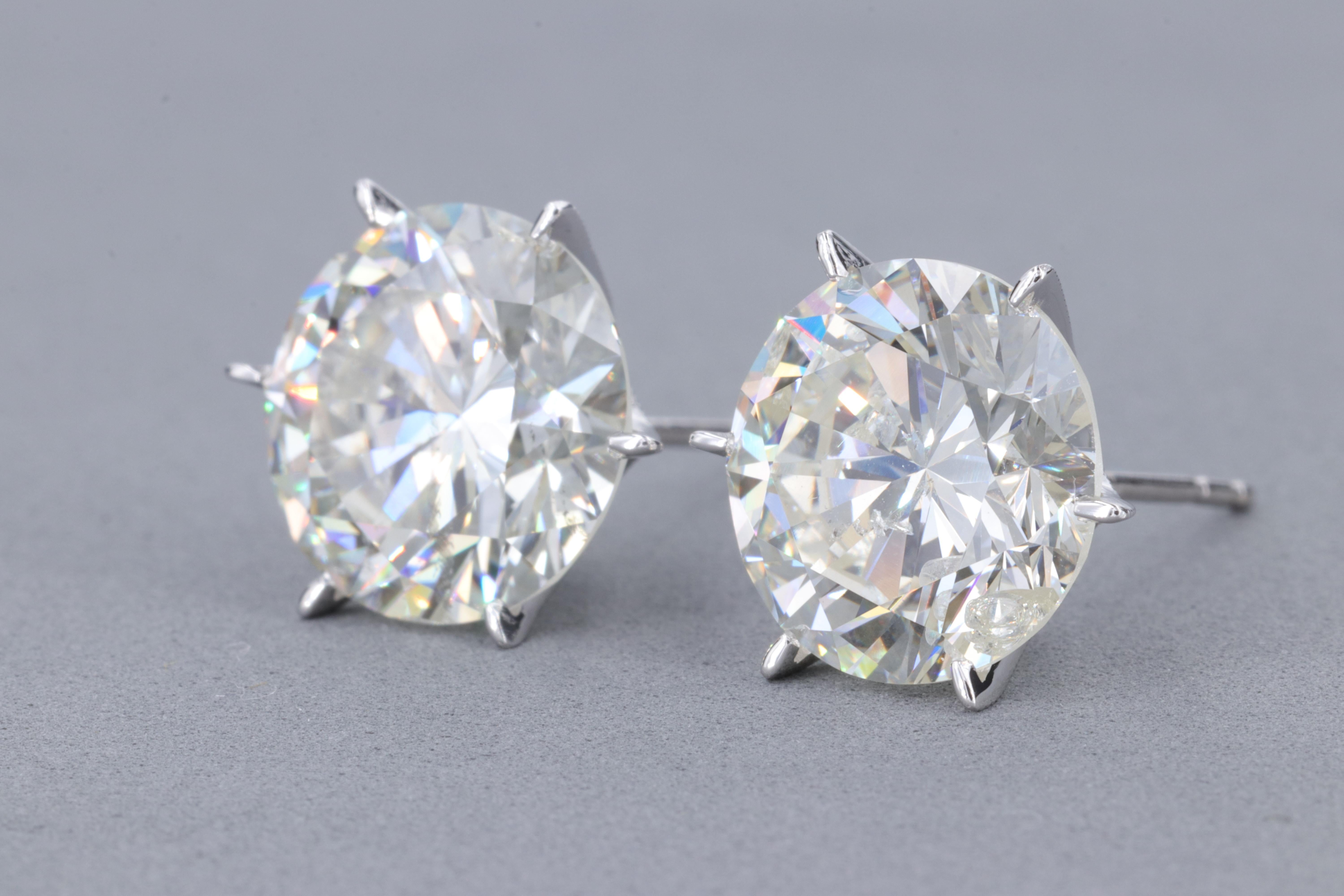 Modern 10.16 Carat Natural Round Brilliant Diamond Stud Earrings in 18 Karat White Gold
