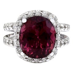 10.16 Carat Natural Tourmaline 18 Karat Solid White Gold Diamond Ring